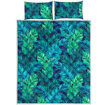 Turquoise Tropical Leaf Pattern Print Quilt Bed Set