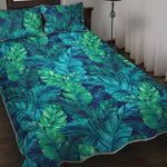 Turquoise Tropical Leaf Pattern Print Quilt Bed Set