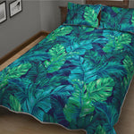 Turquoise Tropical Leaf Pattern Print Quilt Bed Set