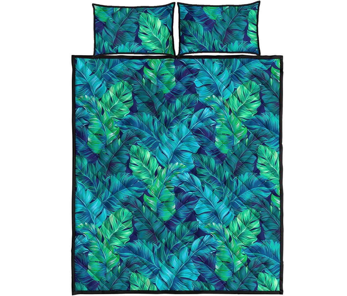 Turquoise Tropical Leaf Pattern Print Quilt Bed Set