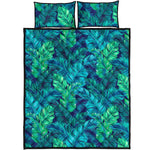 Turquoise Tropical Leaf Pattern Print Quilt Bed Set