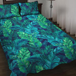 Turquoise Tropical Leaf Pattern Print Quilt Bed Set