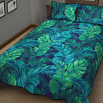 Turquoise Tropical Leaf Pattern Print Quilt Bed Set