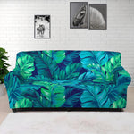 Turquoise Tropical Leaf Pattern Print Sofa Cover