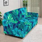 Turquoise Tropical Leaf Pattern Print Sofa Cover