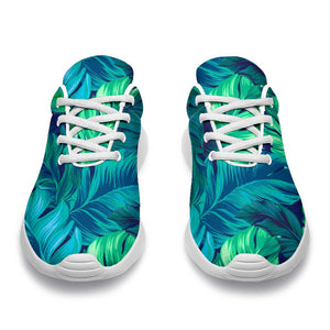 Turquoise Tropical Leaf Pattern Print Sport Shoes GearFrost