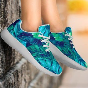 Turquoise Tropical Leaf Pattern Print Sport Shoes GearFrost