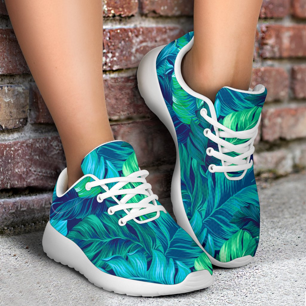 Turquoise Tropical Leaf Pattern Print Sport Shoes GearFrost