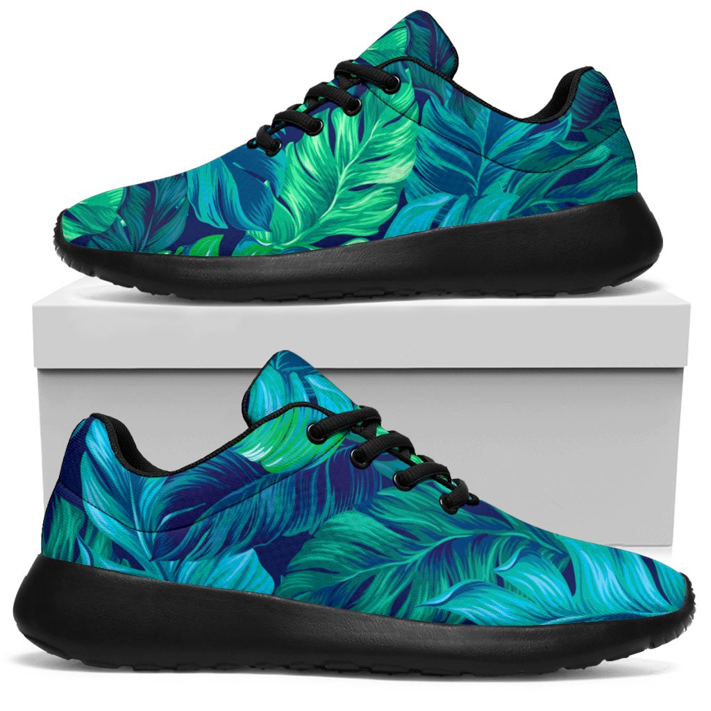 Turquoise Tropical Leaf Pattern Print Sport Shoes GearFrost