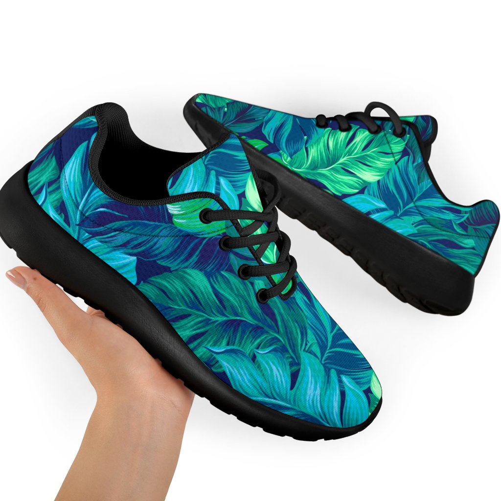 Turquoise Tropical Leaf Pattern Print Sport Shoes GearFrost