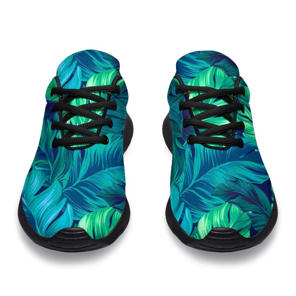 Turquoise Tropical Leaf Pattern Print Sport Shoes GearFrost