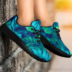 Turquoise Tropical Leaf Pattern Print Sport Shoes GearFrost