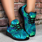 Turquoise Tropical Leaf Pattern Print Sport Shoes GearFrost