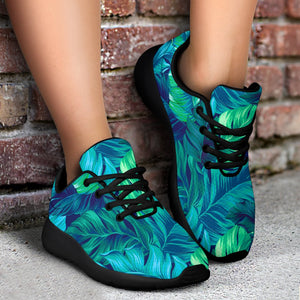 Turquoise Tropical Leaf Pattern Print Sport Shoes GearFrost