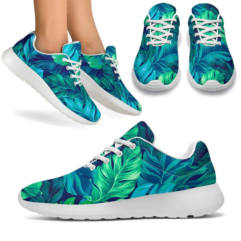 Turquoise Tropical Leaf Pattern Print Sport Shoes GearFrost