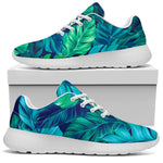 Turquoise Tropical Leaf Pattern Print Sport Shoes GearFrost