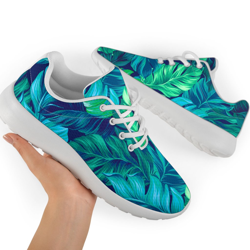 Turquoise Tropical Leaf Pattern Print Sport Shoes GearFrost