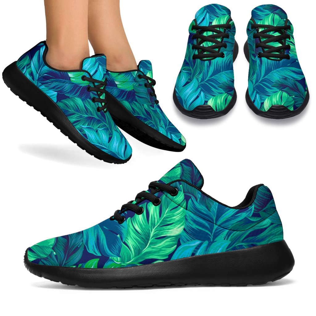 Turquoise Tropical Leaf Pattern Print Sport Shoes GearFrost