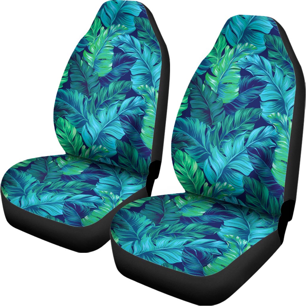 Turquoise Tropical Leaf Pattern Print Universal Fit Car Seat Covers