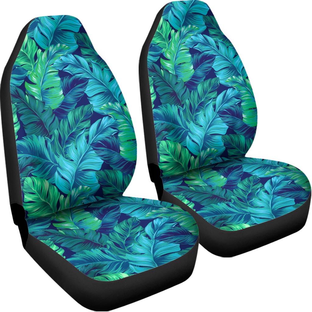 Turquoise Tropical Leaf Pattern Print Universal Fit Car Seat Covers