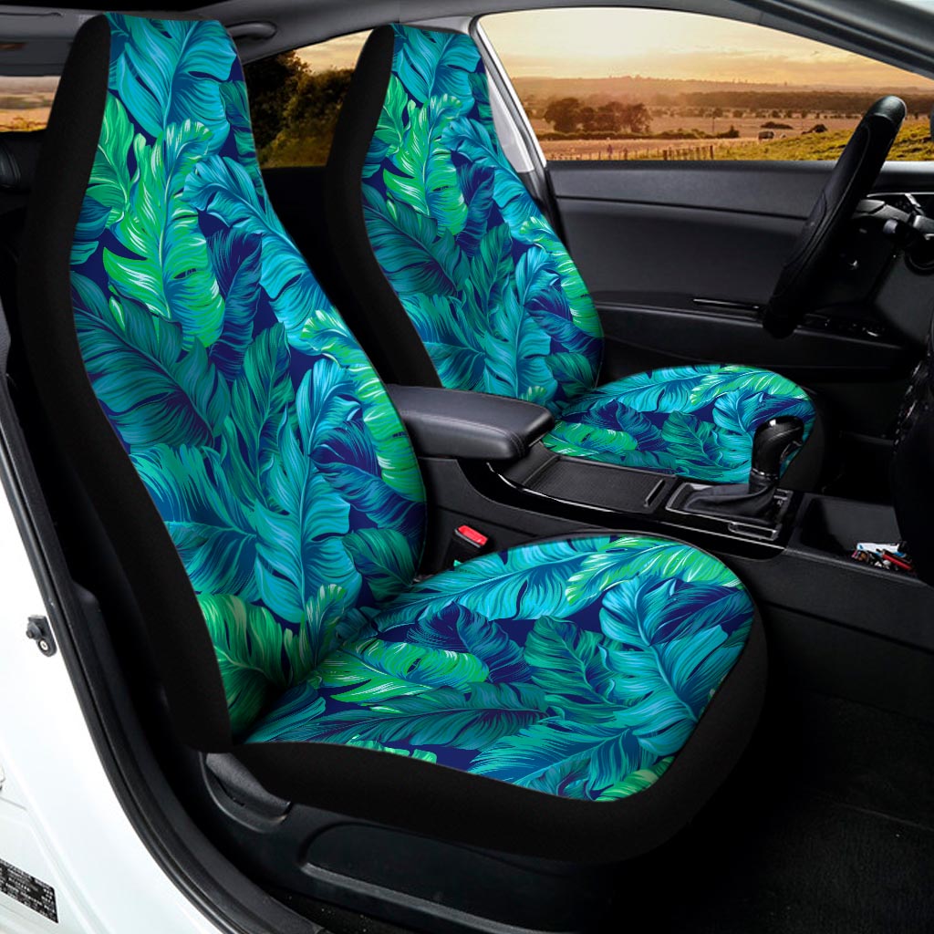Turquoise Tropical Leaf Pattern Print Universal Fit Car Seat Covers