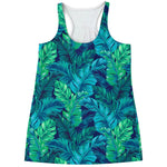 Turquoise Tropical Leaf Pattern Print Women's Racerback Tank Top