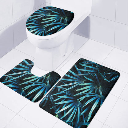Turquoise Tropical Leaves Print 3 Piece Bath Mat Set