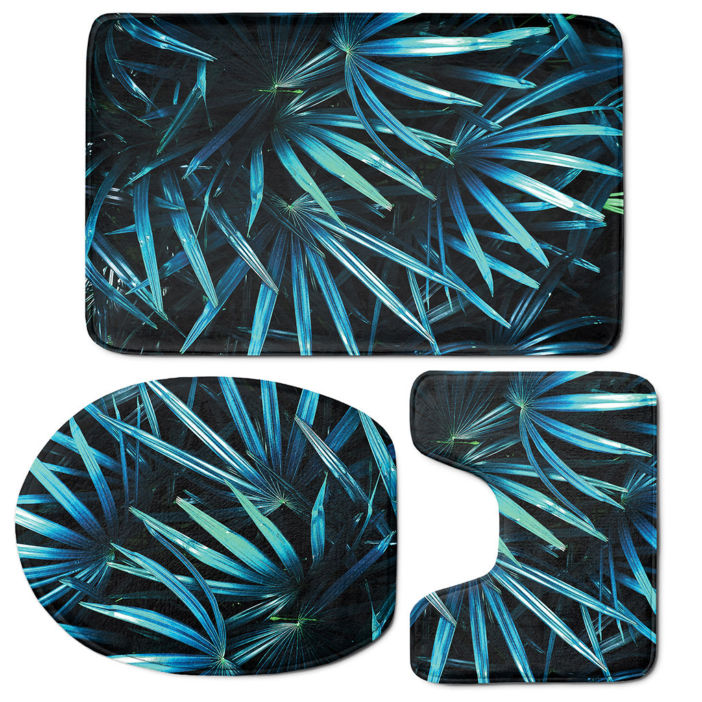 Turquoise Tropical Leaves Print 3 Piece Bath Mat Set
