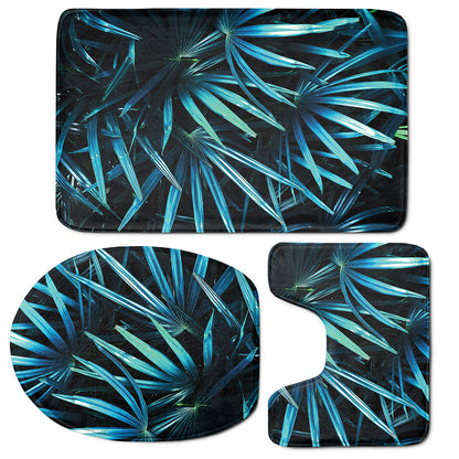 Turquoise Tropical Leaves Print 3 Piece Bath Mat Set
