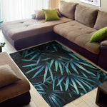 Turquoise Tropical Leaves Print Area Rug