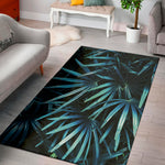 Turquoise Tropical Leaves Print Area Rug