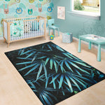Turquoise Tropical Leaves Print Area Rug