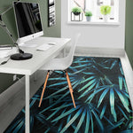 Turquoise Tropical Leaves Print Area Rug