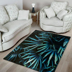 Turquoise Tropical Leaves Print Area Rug