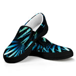 Turquoise Tropical Leaves Print Black Slip On Shoes