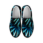 Turquoise Tropical Leaves Print Black Slip On Shoes