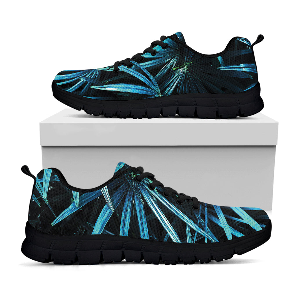 Turquoise Tropical Leaves Print Black Sneakers