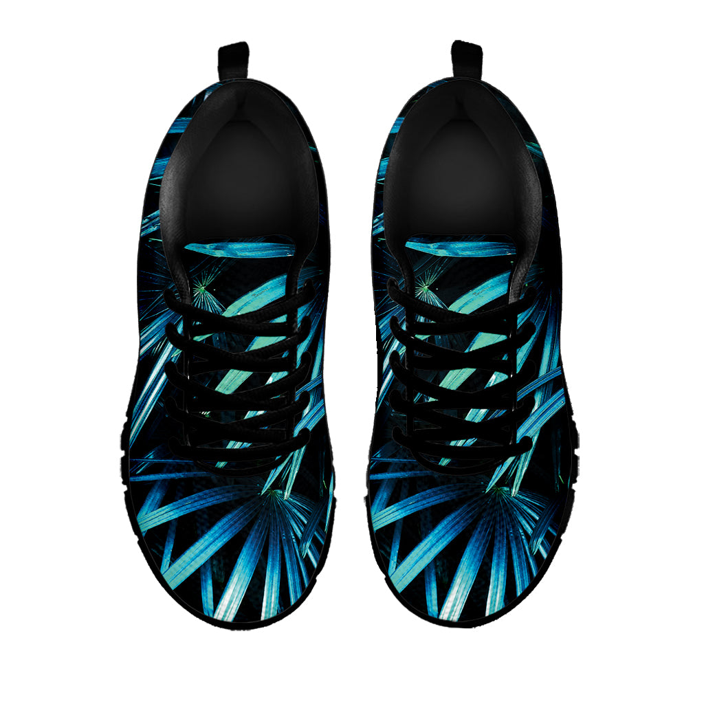 Turquoise Tropical Leaves Print Black Sneakers