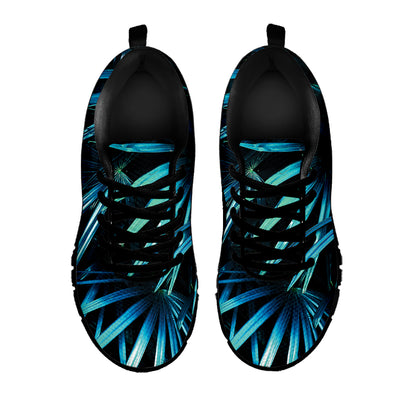 Turquoise Tropical Leaves Print Black Sneakers