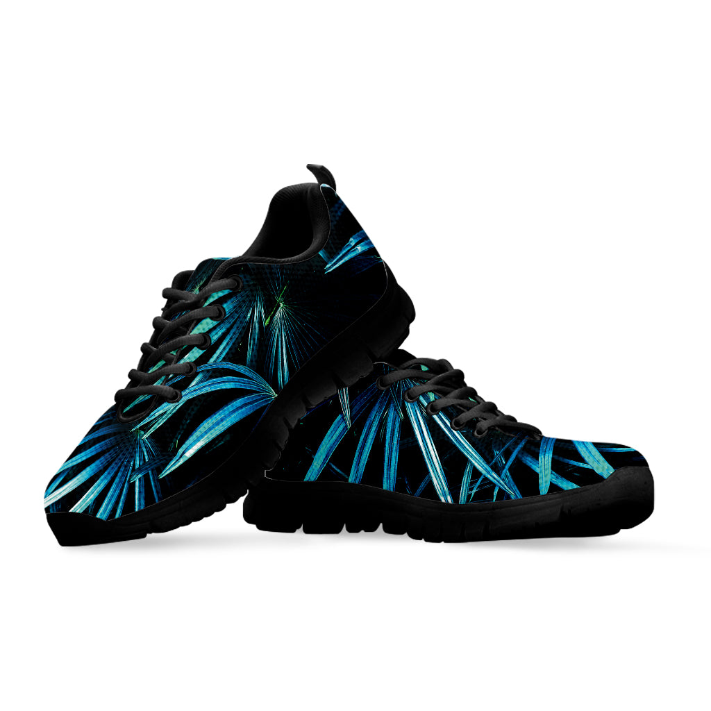 Turquoise Tropical Leaves Print Black Sneakers