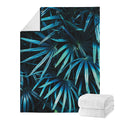 Turquoise Tropical Leaves Print Blanket