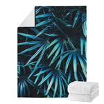 Turquoise Tropical Leaves Print Blanket