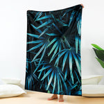 Turquoise Tropical Leaves Print Blanket