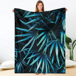 Turquoise Tropical Leaves Print Blanket