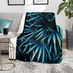 Turquoise Tropical Leaves Print Blanket