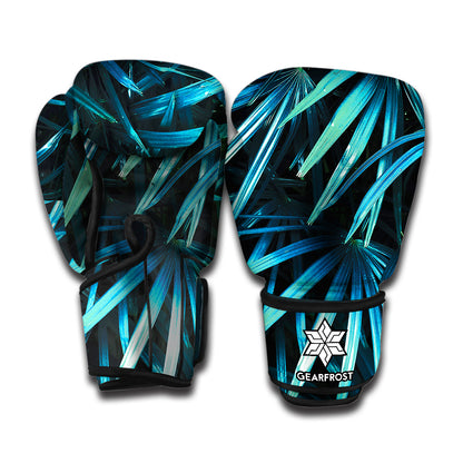 Turquoise Tropical Leaves Print Boxing Gloves