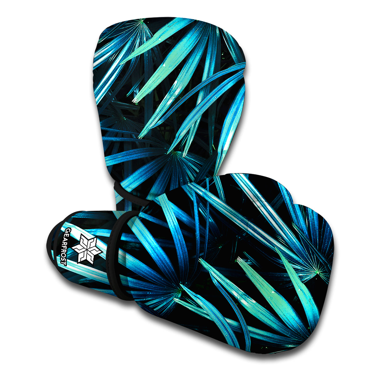Turquoise Tropical Leaves Print Boxing Gloves