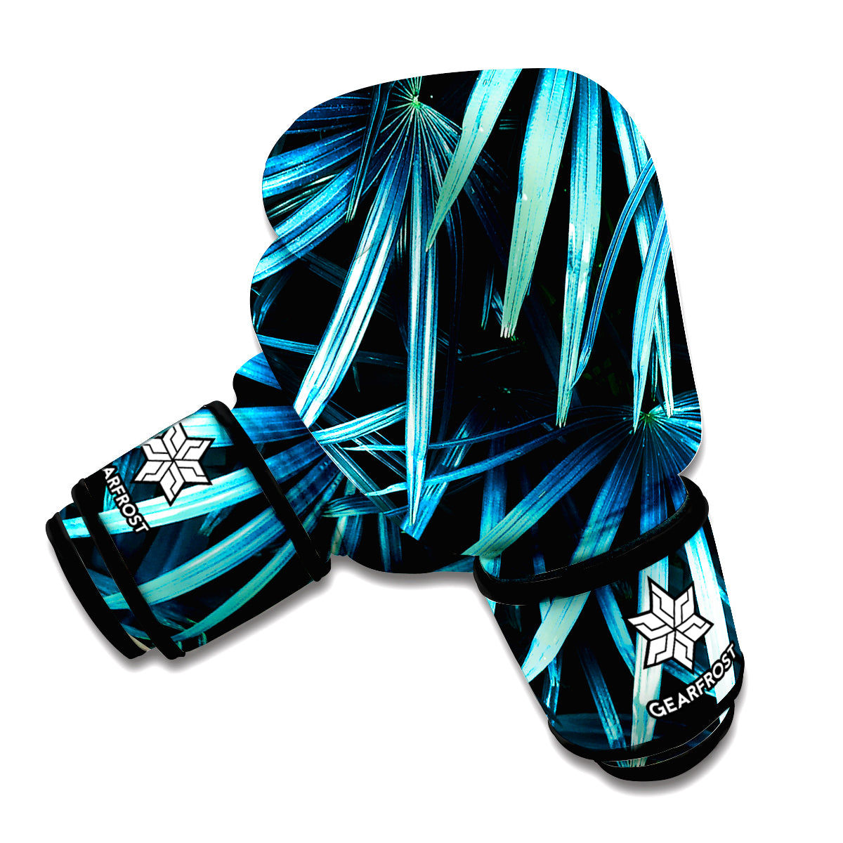 Turquoise Tropical Leaves Print Boxing Gloves