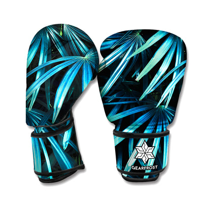 Turquoise Tropical Leaves Print Boxing Gloves