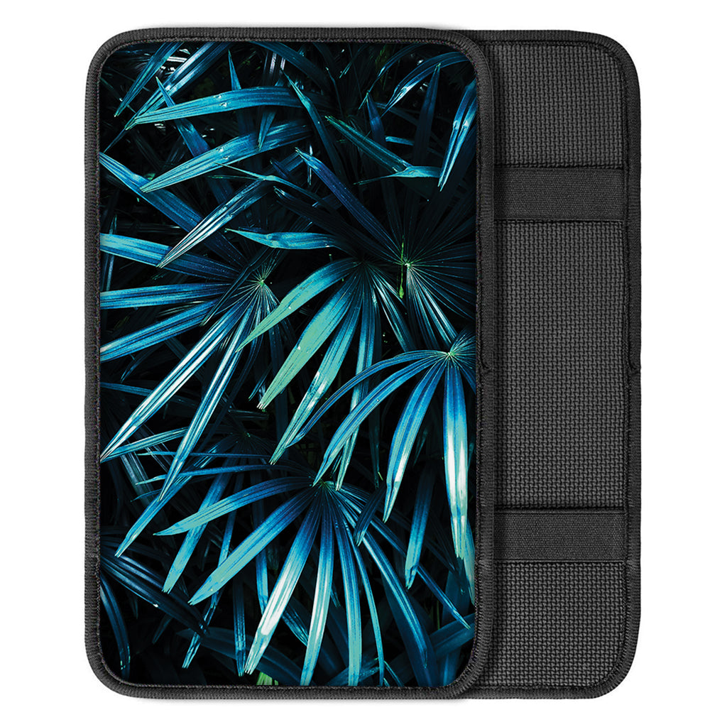 Turquoise Tropical Leaves Print Car Center Console Cover